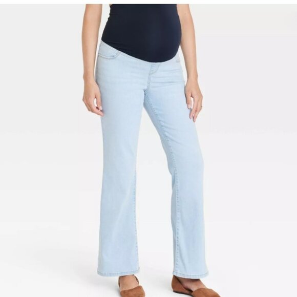 Isabel Maternity by Ingrid & Isabel Denim - Over Belly High-Rise Denim Flare Maternity Pants, Size 16